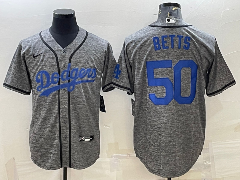 Men's Grey Los Angeles Dodgers #50 Mookie Betts Cool Base Stitched Jersey